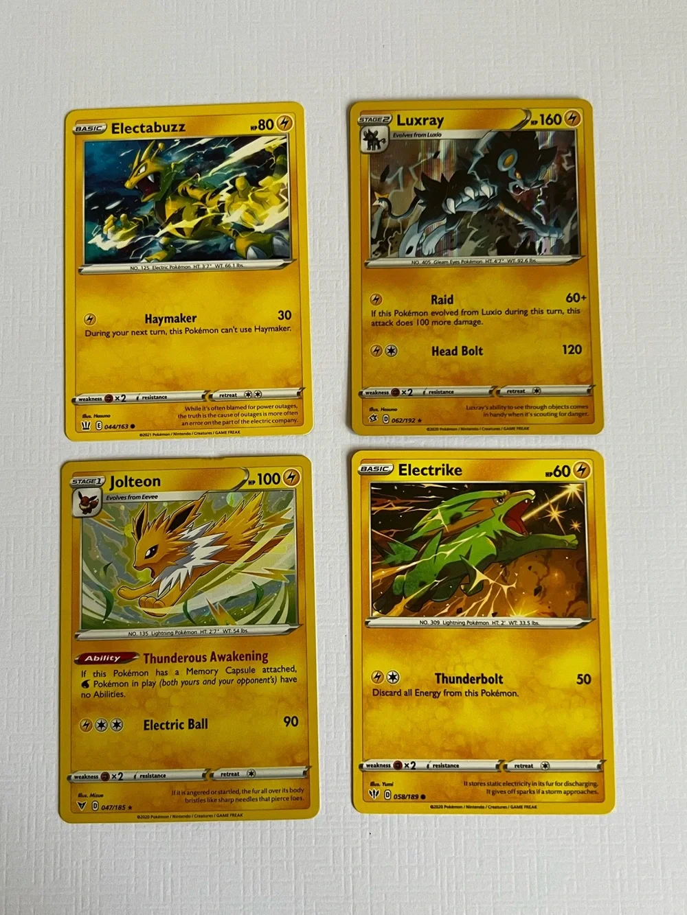 Pokémon TCG Lightning Card Lot - Luxray, Jolteon, Electabuzz, and Electrik